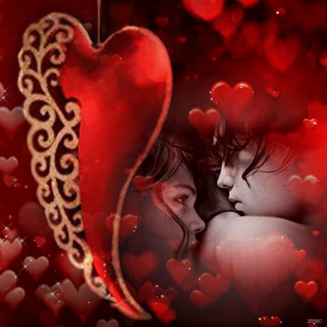 Любовная гиф открытка с красными сердцами