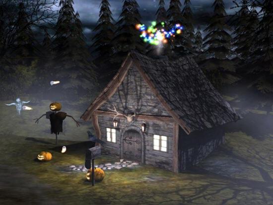 Картинка на Halloween с деревянным домиком