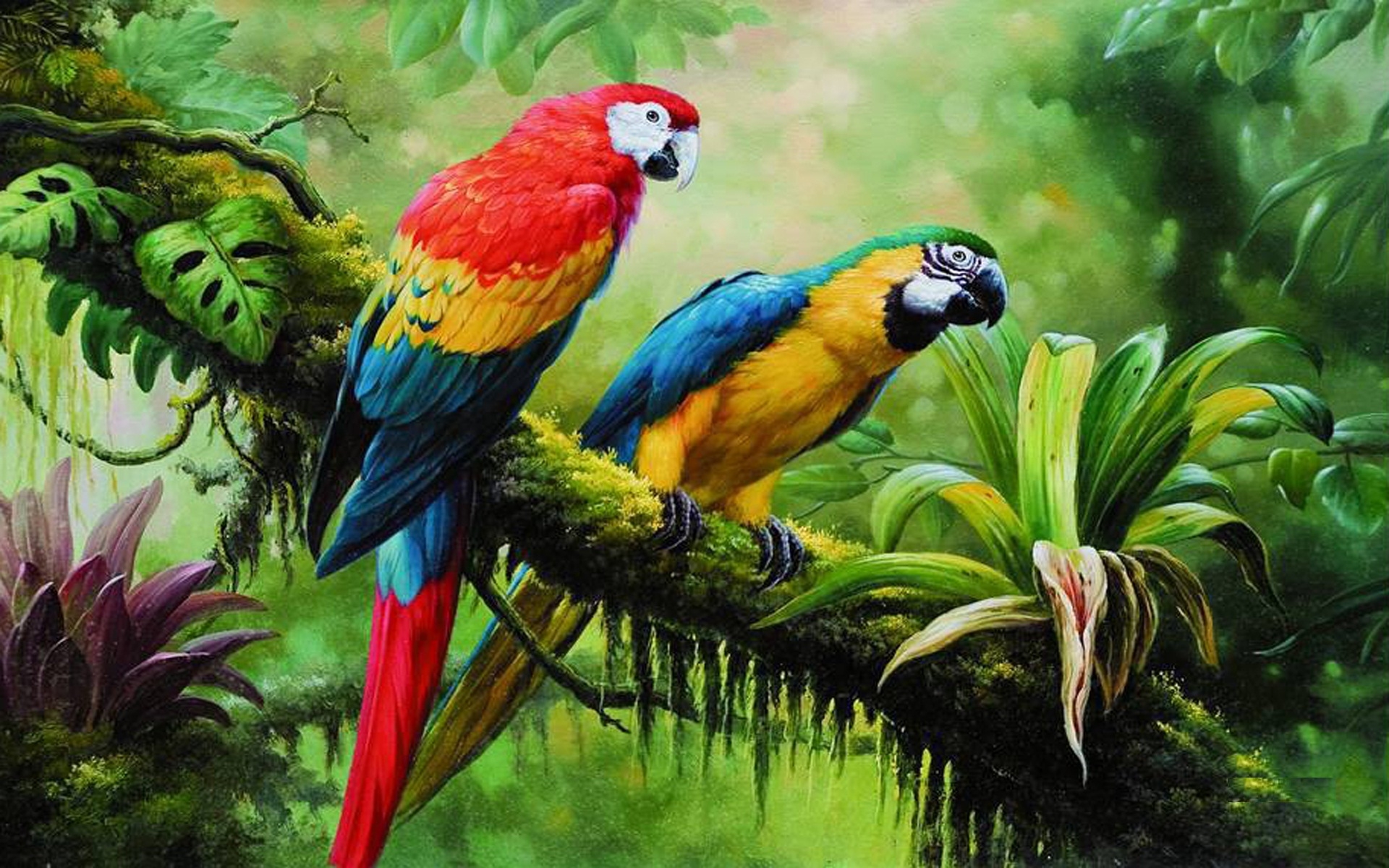 Алмазная мозаика попугаи в джунглях